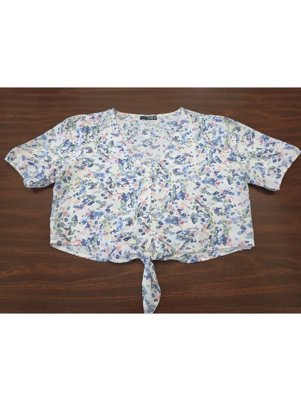Quiz Floral Halter Crop Top Tie Front Blue Pink Coquette Cottagecore Size US 10